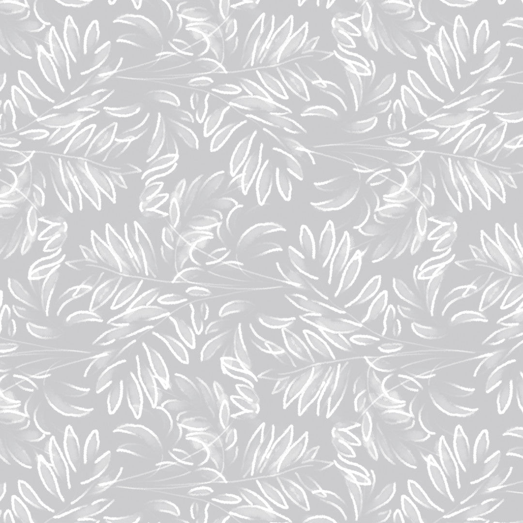 Live The Leaf Cotton Grey - Elegant 160 cm bred voksduk med hvite blader