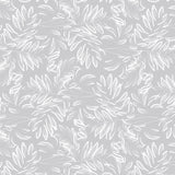 Live The Leaf Cotton Grey - Elegant 160 cm bred voksduk med hvite blader