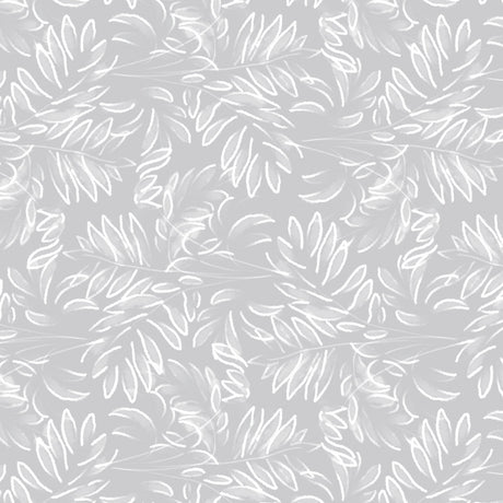 Live The Leaf Cotton Grey - Elegant 160 cm bred voksduk med hvite blader