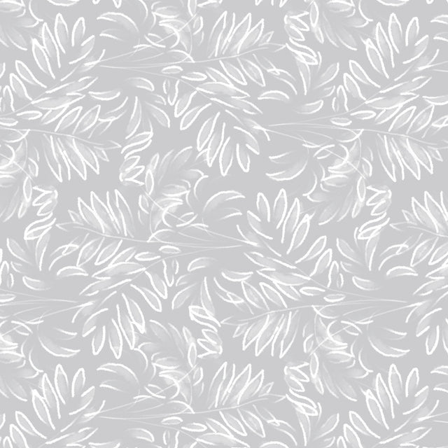 Live The Leaf Cotton Grey - Elegant 160 cm bred voksduk med hvite blader