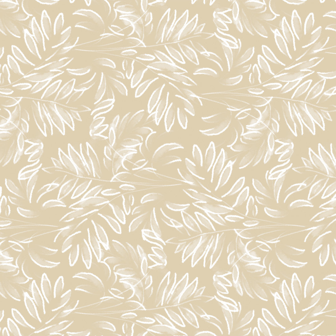 Live The Leaf Wheat - Elegant 160 cm bred voksduk med hvite blader