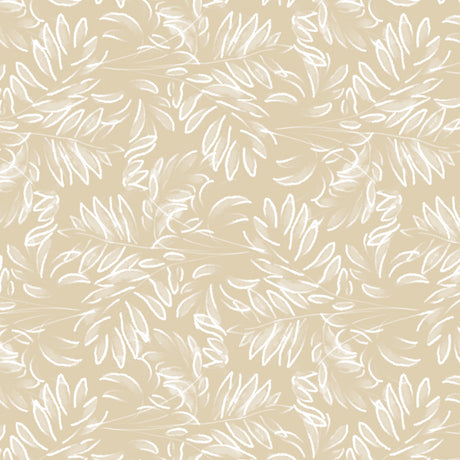 Live The Leaf Wheat - Elegant 160 cm bred voksduk med hvite blader