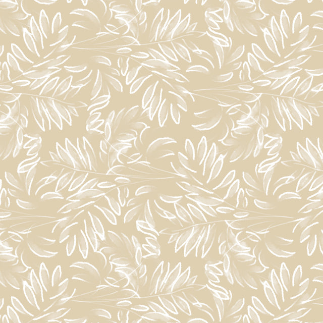 Live The Leaf Wheat - Elegant 160 cm bred voksduk med hvite blader