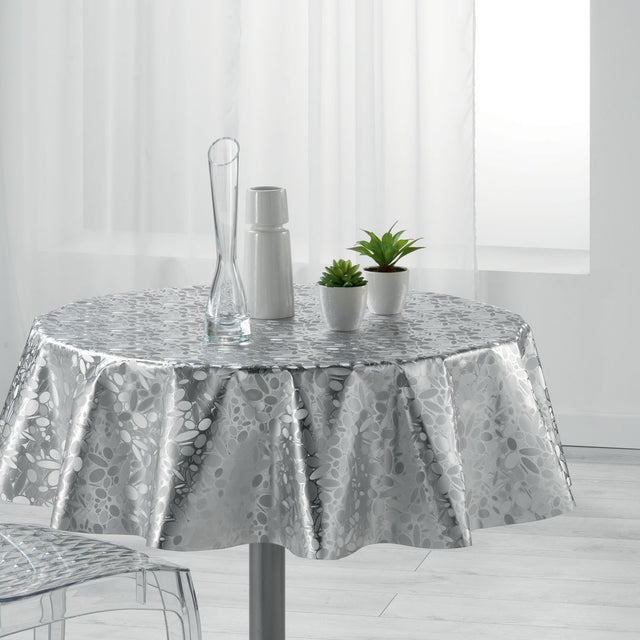 Metallise Luny grå - Rund voksduk, Ø 155 cm