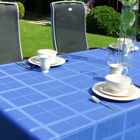 Rutet akrylduk med teflon, blå, 140 cm bred