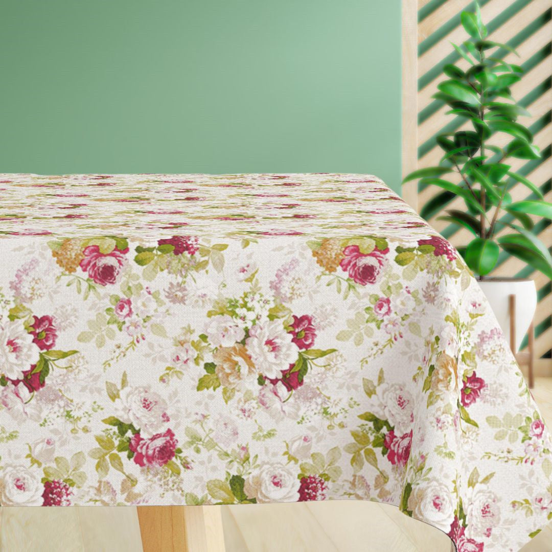 Mademoiselle Fleurs - Akrylduk i linlook med romantiske blomster