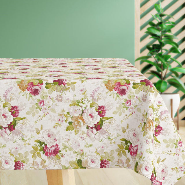 Mademoiselle Fleurs - Akrylduk i linlook med romantiske blomster