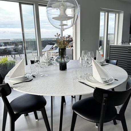 Manno - Damaskvevd rund akrylduk med elastikkant