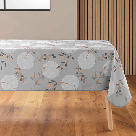 Manola Grå rektangulær bordduk med grått og beige bladmønster på bord