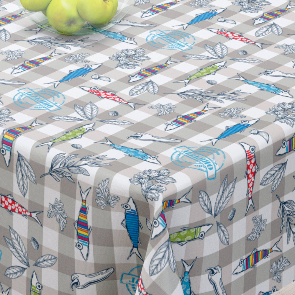 Maquereaux Grå - Akrylduk med fargerike fisk - 155 cm bred