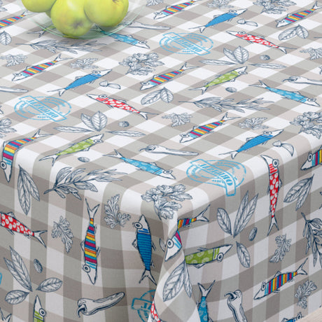 Maquereaux Grå - Akrylduk med fargerike fisk - 155 cm bred