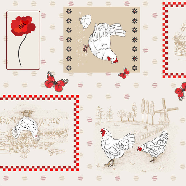 Margotte – Sjarmerende voksduk med høner og landligt motiv