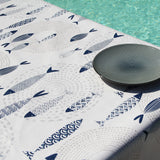 Marlin Wave – voksduk med fiskemotiv i blått, hjørne