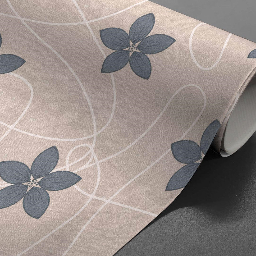 Rullet Matcha voksduk med blomster, abstrakte linjer og diskret glitter