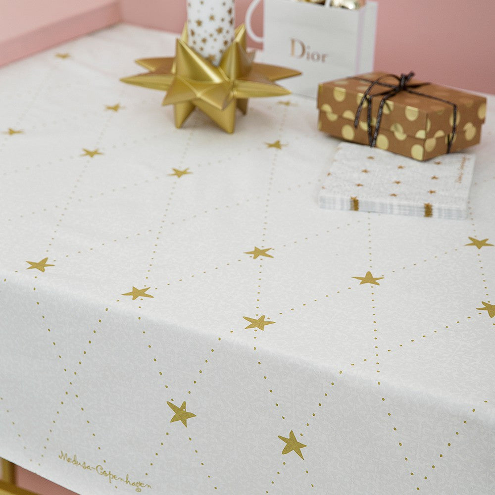 Medusa Stardust Gold akrylduk med antiskli, vakker juleduk med gullstjerner