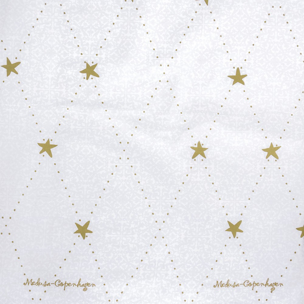 Medusa Stardust Gold tekstilduk med antiskli, vakker juleduk med gullstjerner, 140 cm bred