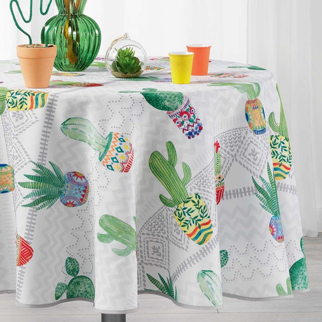 Melocactus White Ø 180 cm, rund bordduk med flekkavvisende behandling