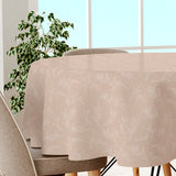 Mesina Beige - Rund voksduk i hørlook med hvite strekblader