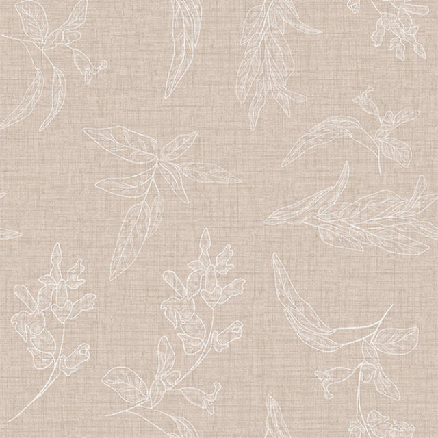 Mønster på Mesina Beige - Voksduk i hørlook med strekblader