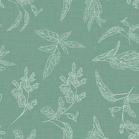 Mønster på Mesina Green - Voksduk i hørlook med strekblader