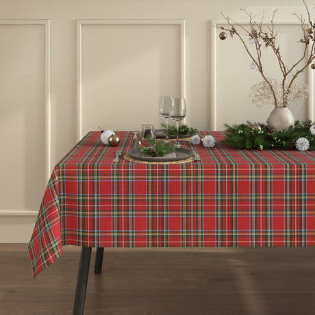 Juleduk Tartan Rød – Klassisk akrylduk med skotske røtter i miljø