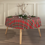 Juleduk Tartan Rød – Klassisk rund akrylduk med skotske røtter