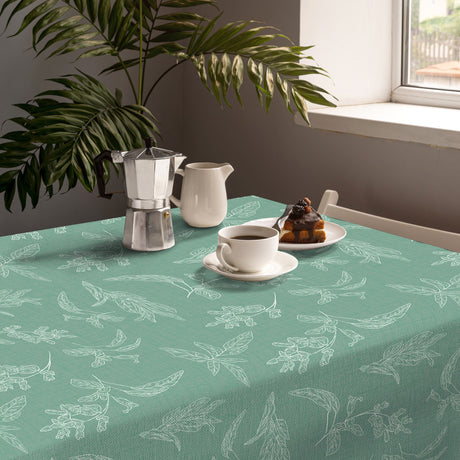 Miljøbilde med Mesina Green - Voksduk i hørlook med strekblader