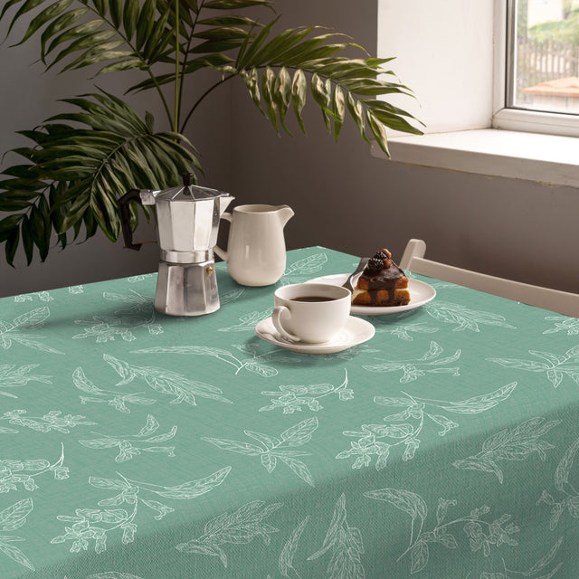 Miljøbilde med Mesina Green - Voksduk i hørlook med strekblader