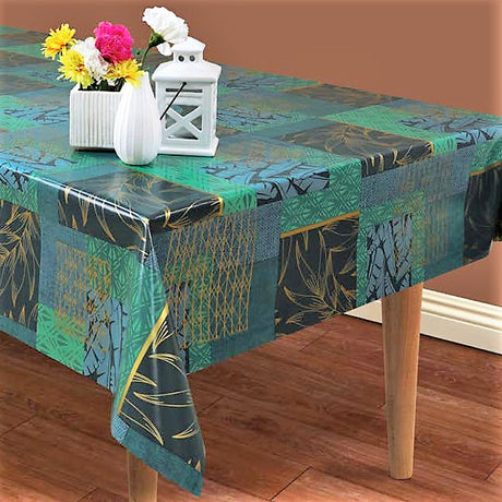 Mønstermiks – voksduk i blågrønne nyanser med innslag av gull