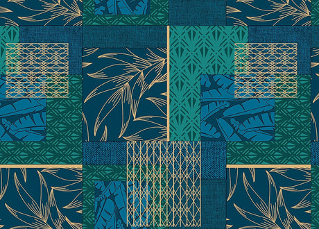 Mønstermiks – voksduk i blågrønne nyanser med innslag av gull