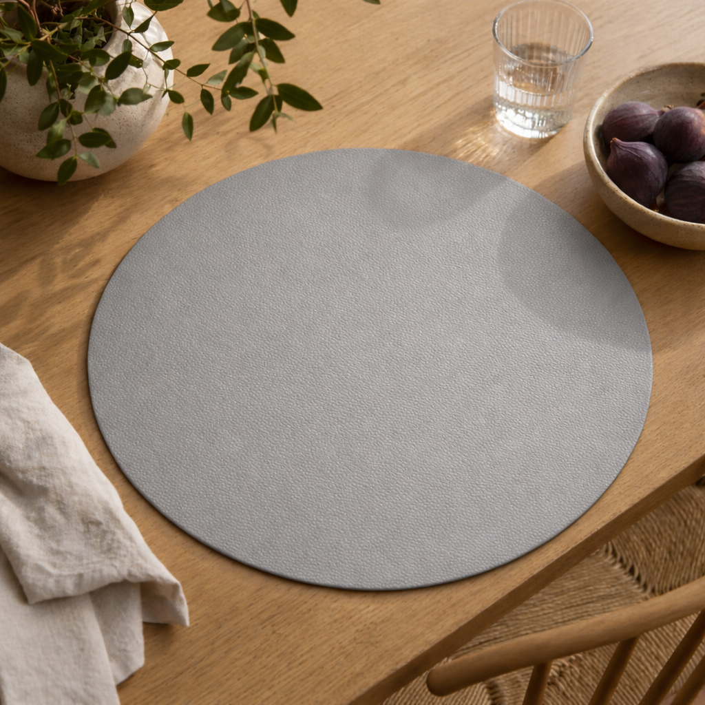 Moon rund spisebrikke i kunstlær – Black/Light grey – Ø38 cm, miljø 1