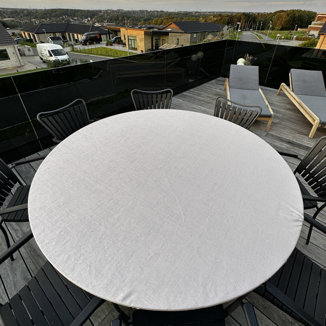 Morillo - Damaskvevd rund akrylduk med strikkant