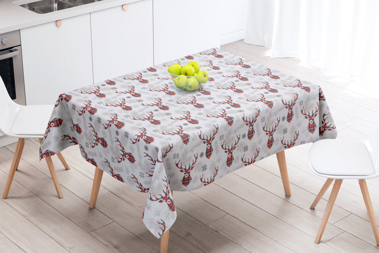 Morzine Rød - Akrylduk med søte reinsdyr - 150 cm bred