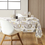 Elegant borddekking med Natane Natural rektangulær duk med gull bladmønster