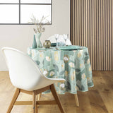 Elegant borddekking med Natane Sage rund duk med gull bladmønster