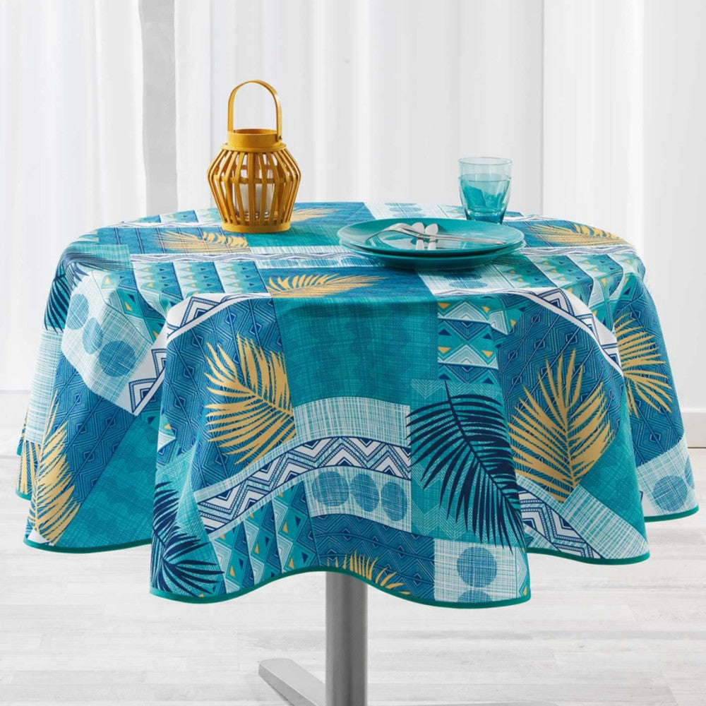 Neha Blue Ø 180 cm, rund bordduk med flekkavvisende behandling