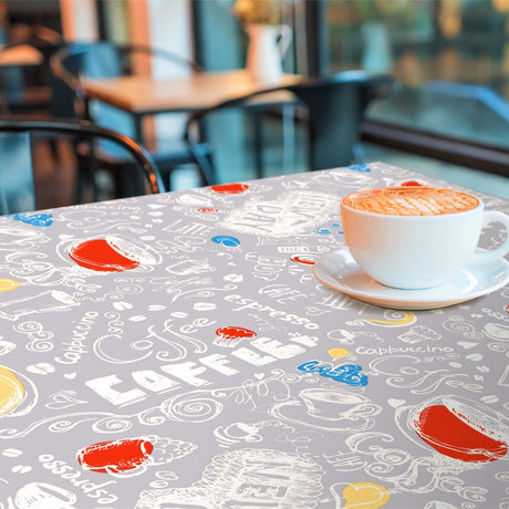 New Day Grey - Voksduk med kaffe, cappuccino og en liten, sterk espresso