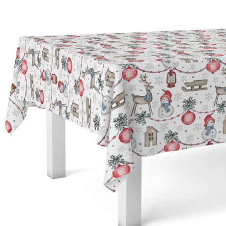 Hjørnebilde med Nieve juleduk med glade snømenn