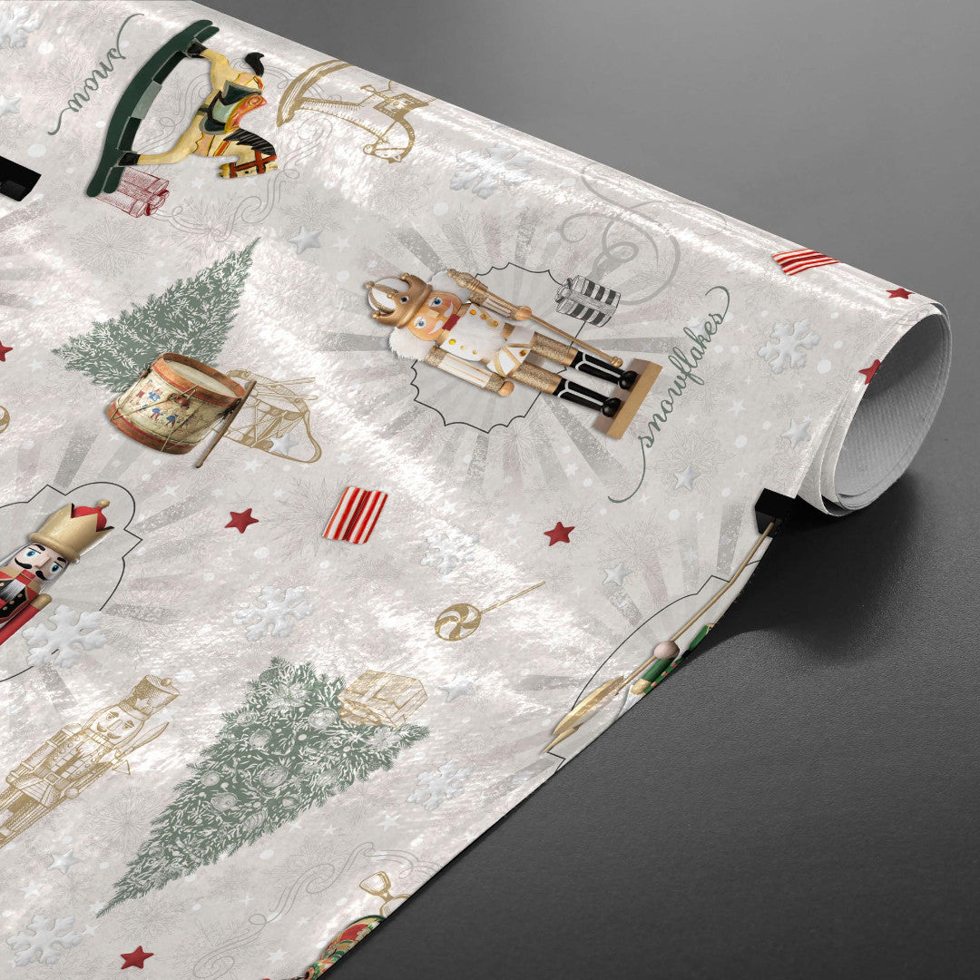 Nøtteknekkeren – Julevoksduk rullet, juletre, tromme, gyngehest