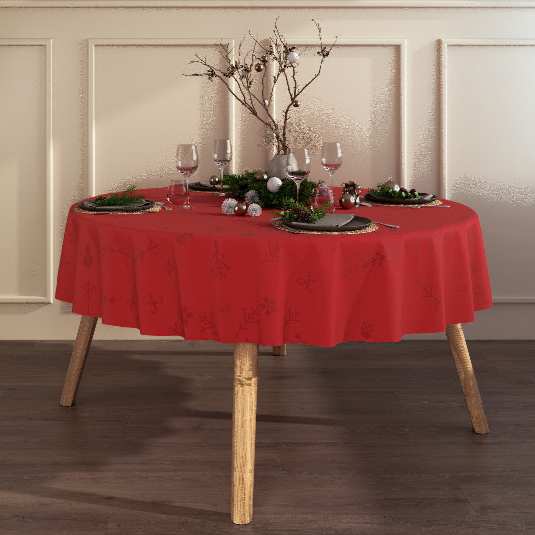 Noel Engholm rund juleduk – Jacquardvevd akrylduk i rød med antiskli