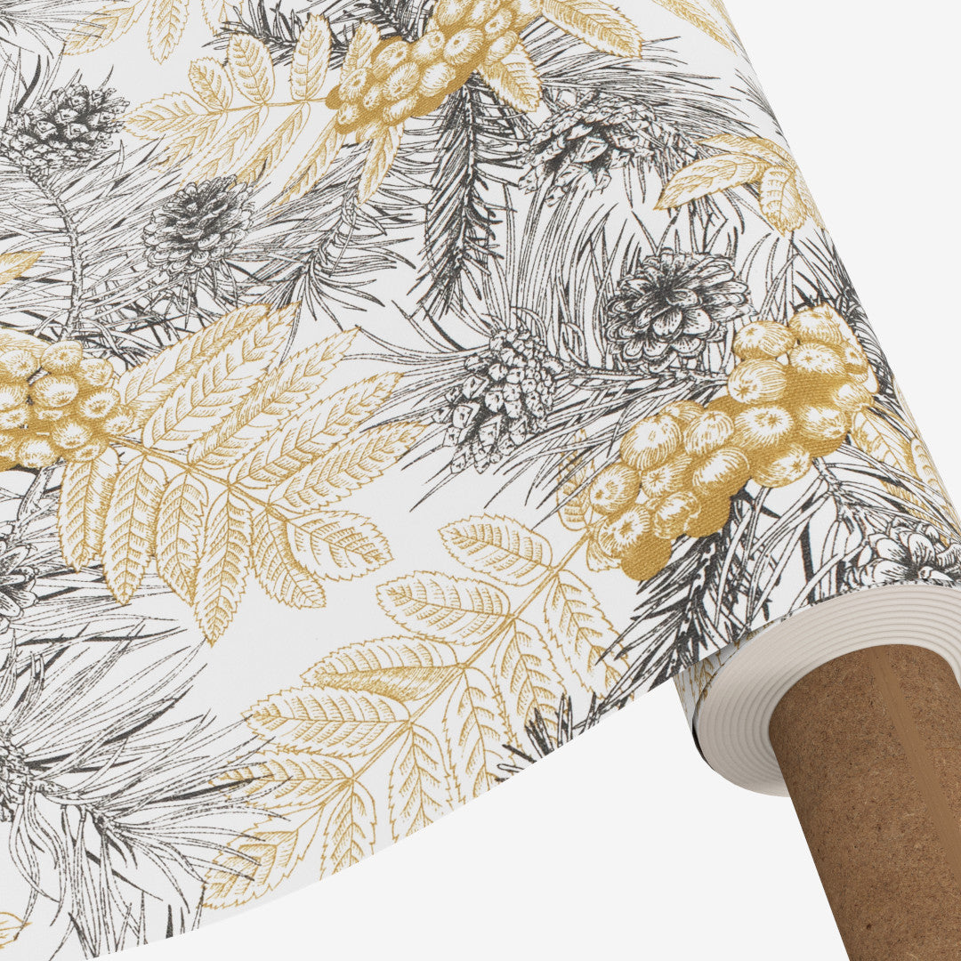 Nordisk Jul – Gull og Gran – Rund akrylduk med gran og gyldne detaljer