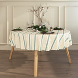 Nordisk Julestripe Grønn – Rund juleduk i hørlook med akrylbehandling