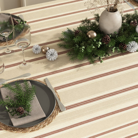 Nordisk Julestripe Rød – Juleduk i hørlook med borddekking