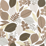 Nordisk Skog – voksduk med bladmotiv i beige og gyldne nyanser