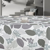 Nordisk Skog – voksduk med bladmotiv i grå nyanser, bord