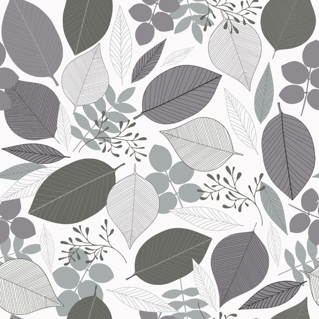 Nordisk Skog – voksduk med bladmotiv i grå nyanser