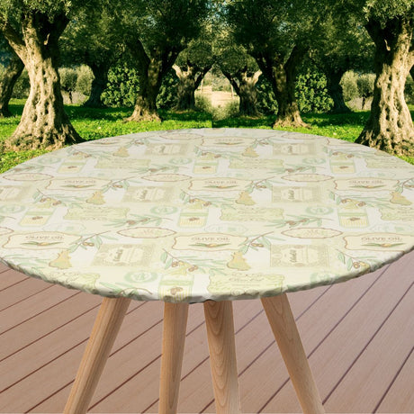 Oliven i Pastell - Rund voksduk med strikk