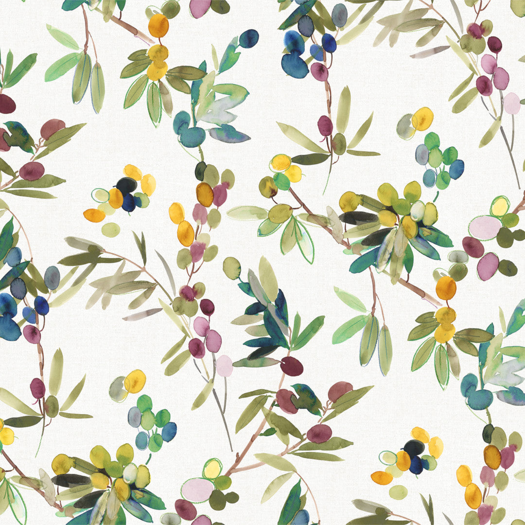 Oliven på gren – voksduk med fargerike oliven