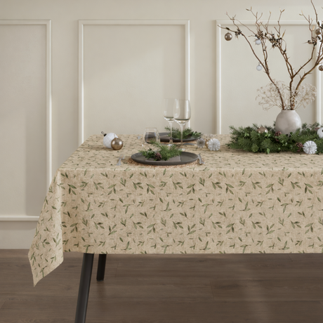 Olivia – Akrylduk i linlook med olivengrener og antiskli