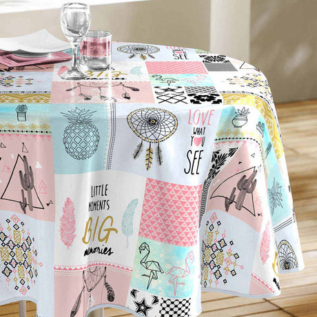 Optima - Rund voksduk med patchwork, Ø 155 cm